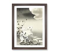 Rabbit At Full Moon By Ohara Koson Asian Japanese Framed Print | A3 Walnut Framed Wall Art | Ready to Hang | Asian Space Picture | Living Room Bedroom Lounge Office