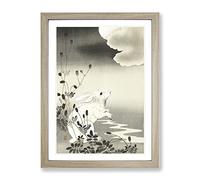 Rabbit At Full Moon By Ohara Koson Asian Japanese Framed Print | A4 Oak Framed Wall Art | Ready to Hang | Asian Space Picture | Living Room Bedroom Lounge Office