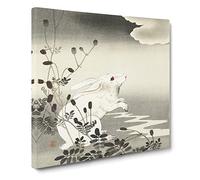 Rabbit at Full Moon by Ohara Koson Canvas Print | Gallery Wrapped 30mm Frame Wall Art | 20x20 inches | Ready to Hang | Modern Space Picture | Living Room Bedroom Lounge Office