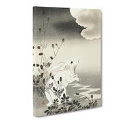 Rabbit At Full Moon By Ohara Koson Canvas Print | Gallery Wrapped 30mm Frame Wall Art | 24x16 inches | Ready to Hang | Asian Space Picture | Living Room Bedroom Lounge Office