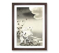 Rabbit at Full Moon by Ohara Koson Framed Print | A2 Walnut Framed Wall Art | Ready to Hang | Modern Space Picture | Living Room Bedroom Lounge Office