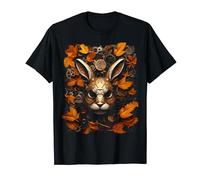 Rabbit Autumn Leaves Animal Art Robot Graphic Hare T-Shirt