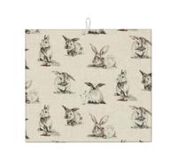 Rabbit Background Print Microfiber Dish Drying Mat,Absorbent Quick Dry Kitchen Counter Mat,Non Slip Foldable Drainer Pad