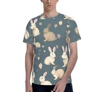 Rabbit Background Print Short Sleeve Crew Neck T-Shirt Fashionable Casual Summer Comfortable Everyday Use Black