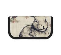 Rabbit Background Printed Canvas Pencil Case, Spacious Pen Pouch for School, Office and Travel