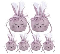 Rabbit Bags for and Sweets, Pack of 6 Cute and Funny Drawstring Bags - Easter - Reusable for Treats, for Family, Spring Party and Birthday
