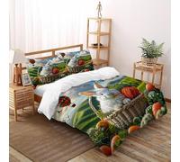Rabbit Basket Bedding Set 3D Digital Printing Animal Theme Duvet Cover 3 Pieces Set Chic Breathable Quilt Cover Universal for All Seasons with Pillow Super King(260x220cm)