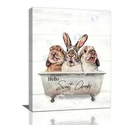 Rabbit Bathroom Wall Art Funny Bathtub Pictures Wall Decor Easter Bunny Canvas Prints Framed Modern Cute Animals Painting Artwork for Bath Lavatory Washroom Restroom Living Room 12"x16"