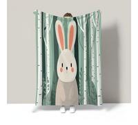 Rabbit Birch Forest Print Blanket, Cute Animals Soft Flannel Lightweight, Emerald Green Fleece Throw For Living Room Sofa Couch Bed Decor, Gifts For Women Girls All Seasons, 30"X40"