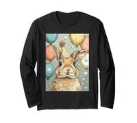 Rabbit Birthday Party Balloons & Bubbles Art Print Kids Long Sleeve T-Shirt