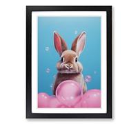 Rabbit Bubble Gum Painting Framed Print | A2 Black Framed Wall Art | Ready to Hang | Modern Animal Picture | Living Room Bedroom Lounge Office