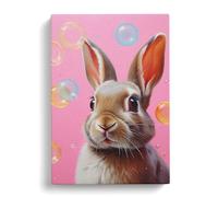 Rabbit Bubble Gum Painting No.2 Canvas Print | Gallery Wrapped 30mm Frame Wall Art | 30x20 inches | Ready to Hang | Modern Animals Picture | Living Room Bedroom Lounge Office