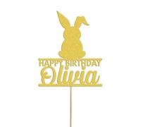 Rabbit Bunny Cake Topper Personalised Animal Birthday Cake Decoration Any Name & Age | Personalised Cake Topper with Custom Name & Age | Birthday Party Decoration | Gold