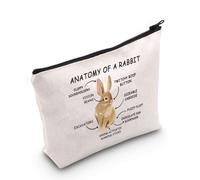 Rabbit Bunny Lover Gift Anatomy of A Rabbit Makeup Bag Bunny Owner Cosmetic Bag Bunny Themed Gift Bunny Mom Zipper Travel Bag (Anatomy of A Rabbit White)