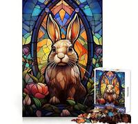Rabbit Bunny Stained Glass 1000 Piece Jigsaw Puzzle for Teenagers Mental Logic Toy Quiet Calm Firm Cut Santa Wish Item (50x75cm)