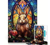 Rabbit Bunny Stained Glass Jigsaw Puzzles 1000 Pieces for Teenagers Raise Memory Easy Leisure Clean Edge Xmas Surprise (38x26cm)