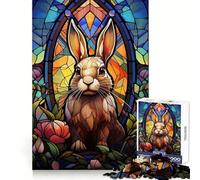 Rabbit Bunny Stained Glass Jigsaw Puzzles 1000 Pieces for Teenagers Raise Memory Easy Leisure Clean Edge Xmas Surprise (38x26cm)