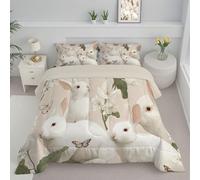 Rabbit Butterfly Coverless Duvet King - Dreamy Lily Of The Valley Bush All Season Duvet Cosy & Lightweight Quilt Washable Reversible Comforter with 1 Pillowcases 230x220cm, Light Pink