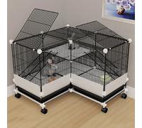 Rabbit Cage, DIY Encrypted Indoor Bunny Cage, with Anti-splash Baffle and Skylight, Double Layer Design, with Swivel Wheels
