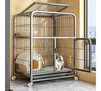 Rabbit Cage for Indoor Rabbit with Top, Two-Tier Guinea Pig Cage on Wheels, No Leakage Tray, Indoor Outdoor Cage(Black-B)