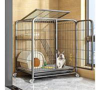 Rabbit Cage for Indoor Rabbit with Top, Two-Tier Guinea Pig Cage on Wheels, No Leakage Tray, Indoor Outdoor Cage(Black-A)