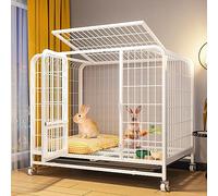 Rabbit Cage - Guinea Pig Cage Small Animal Villa Bunny House with Wire Floor Leakproof Plastic Tray 2 Story Pet Cages on Wheels- Move Freely(White,93 * 62 * 82cm)