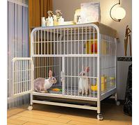 Rabbit Cage - Guinea Pig Cage Small Animal Villa Bunny House with Wire Floor Leakproof Plastic Tray 2 Story Pet Cages on Wheels- Move Freely(White,70 * 55 * 75cm)