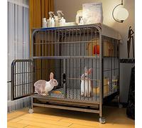 Rabbit Cage - Guinea Pig Cage Small Animal Villa Bunny House with Wire Floor Leakproof Plastic Tray 2 Story Pet Cages on Wheels- Move Freely(Black,70 * 55 * 75cm)