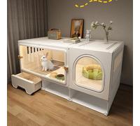 Rabbit Cage Guinea Pig Cage with Transparent Sliding Door, Ventilated Mesh Floor & Pull-Out Tray | Indoor/Outdoor Pet Enclosure for Rabbits, Guinea Pigs, Cats(White,105 * 45 * 52cm)