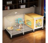 Rabbit Cage - Indoor Hutch with Enclosed Lounge Area, Sliding Trays, Universal Wheel for Ferrets, Chinchillas, and Hedgehogs