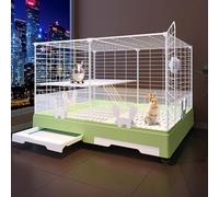 Rabbit Cage Indoor on Wheels, Rabbit Cage with Urine Baffle/Netting Floor, Internal Ladder, Platform, Pull-out Tray, for Small Animals