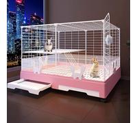Rabbit Cage Indoor on Wheels, Rabbit Cage with Urine Baffle/Netting Floor, Internal Ladder, Platform, Pull-out Tray, for Small Animals