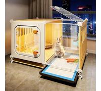 Rabbit Cage, Indoor Rabbit Hutch, Transparent Panoramic Critter Nation Cage, Guinea Pig Cages, Suitable for 2-3 Small Pets(70x46x42CM)