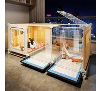 Rabbit Cage, Indoor Rabbit Hutch, Transparent Panoramic Critter Nation Cage, Guinea Pig Cages, Suitable for 2-3 Small Pets(106x46x42CM)