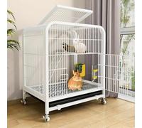 Rabbit Cage Indoor with Extra Large Deep Pull-Out Trays & 360° Universal Wheel, Double Door Design, Bold Metal Wire Netting (Color:White)