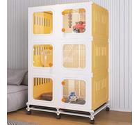 Rabbit Cage Indoor with Extra Large Pull-Out Tray, 360° Universal Wheel, Panoramic Transparent Design for Small Animals like Ferrets and Chinchillas
