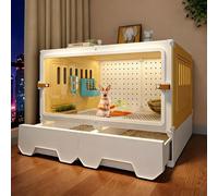 Rabbit Cage Indoor with Transparent Door, Bunny Cage with Transparent Door with Pull Out Tray, Guinea Pig Cages, for Small Animals(Yellow,70x45x52CM)