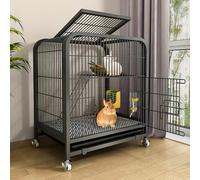 Rabbit Cage, Large Bunny Hutch, Double-Layer Anti-Spray Design, with Extra Pull-Out Trays & 360° Universal Wheel - Spacious Square Tube Construction(Black)