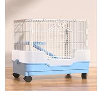 Rabbit Cage on Wheels, Indoor Guinea Pig Cage with Platform, Ramp, and Splash Guard, Easy to Clean and Assemble for Small Animals