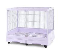 Rabbit Cage on Wheels with Pull Out Trays, Tempered Glass Door, Removable Small Animal House for Rabbits and Guinea Pigs