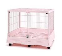 Rabbit Cage on Wheels with Pull Out Trays, Tempered Glass Door, Removable Small Animal House for Rabbits and Guinea Pigs