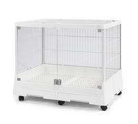 Rabbit Cage on Wheels with Pull Out Trays, Tempered Glass Door, Removable Small Animal House for Rabbits and Guinea Pigs