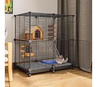 Rabbit Cage, Small Animal Cage, Great for Puppies Pet Products, Homemade Metal Yard Fence with Wheels Removable Wire Mesh (Black 75 * 39 * 76CM)