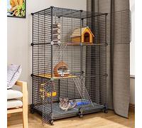 Rabbit Cage, Small Animal Cage, Great for Puppies Pet Products, Homemade Metal Yard Fence with Wheels Removable Wire Mesh (Black 75 * 39 * 112CM)