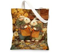 Rabbit Canvas Tote Bags Reusable Vintage Lightweight Washable Tote Bags with Shoulder Strap, various, 13x15 Inch