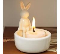 Rabbit Cartoon Candle Holder,Ceramic Candle Holder Tealight Holder,Funny Ceramic Rabbit Angel Candlestick Holder,Warm Up with The Person You Love,Rabbit Candlestick for Home Party Tabletop Decor
