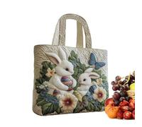 Rabbit Cartoon Tote Bag, Canvas Easter Handbag, 11.8 Inches Canvas Bag with Durable Build, Cute Design Accent, Girls Kids Children Accessory for Outdoor Easter Egg Hunting Party Grocery Shopping