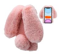 Rabbit Case for Samsung Galaxy A13 5G, LCHDA Cute 3D Bunny Ears Soft Furry Hairball Fuzzy Winter Warm Faux Fur Plush Fluffy Flexible TPU Bumper Women Girls Protective Skin Cover - Pink
