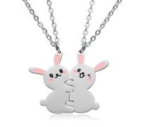 Rabbit Cat Dog BFF Matching Necklace Set 2Pcs Bunny Kitty Jigsaw Jewelry