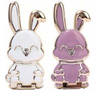Rabbit Cell Phone Holder - Foldable Bunny Phone Bracket With Telescopic Rod, Cute Rabbit Desktop 3D Holder Cute Cellphone Stand Compatible With All Smartphones 2PCS Purple & White